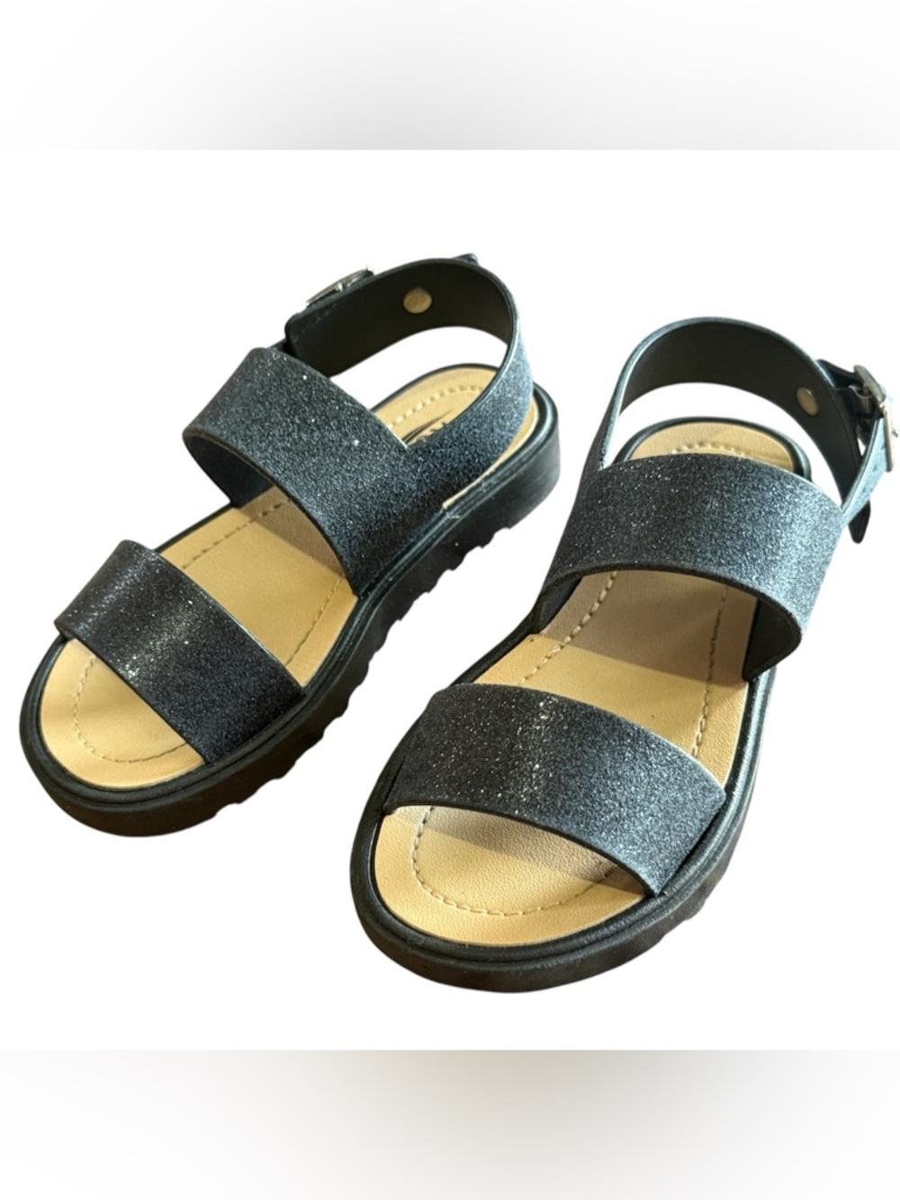 Kali Sparkle Black Double-Strap Sandals 9c